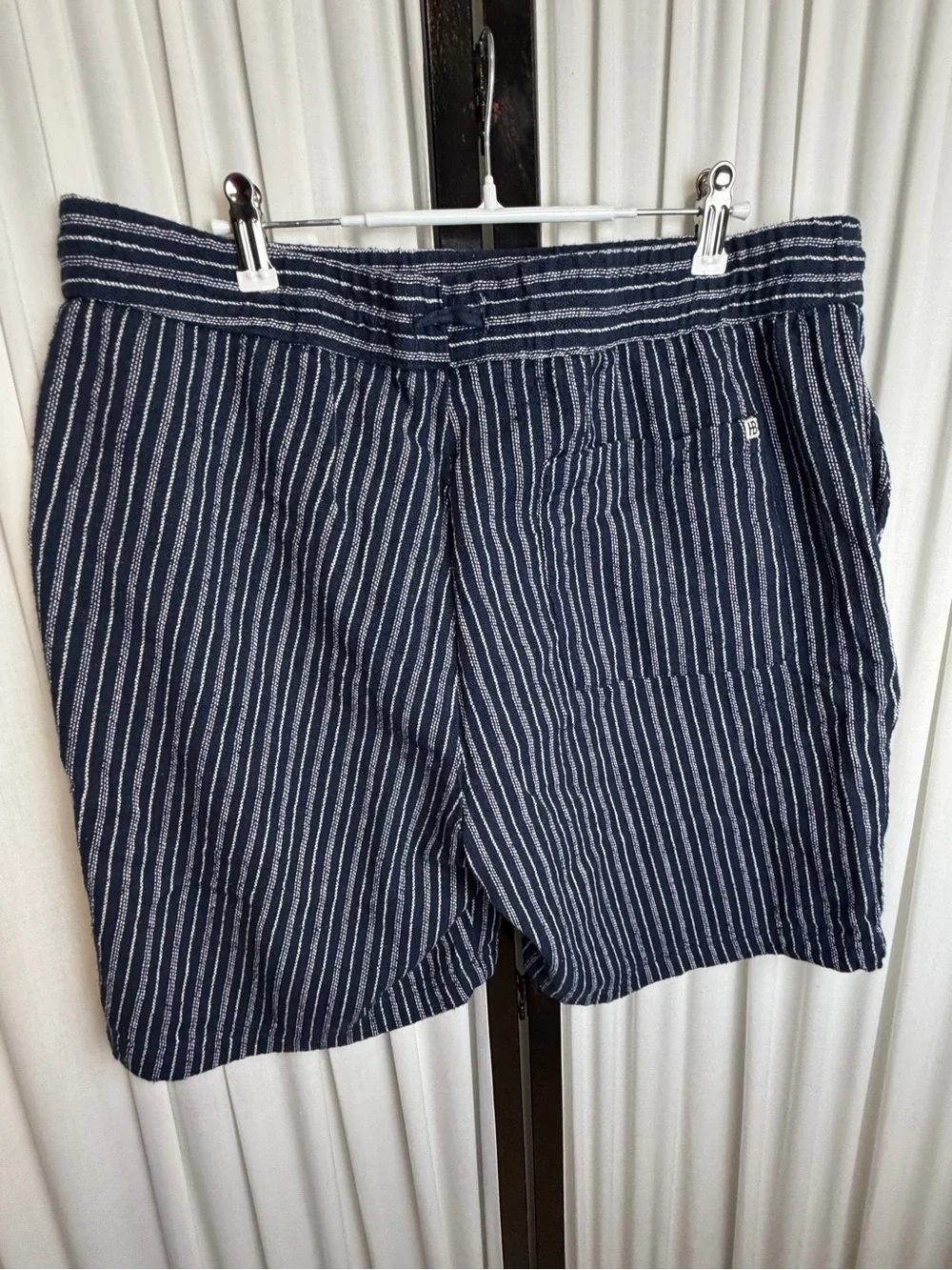 Men's Navy Blue Striped Flat-Front Cotton Shorts